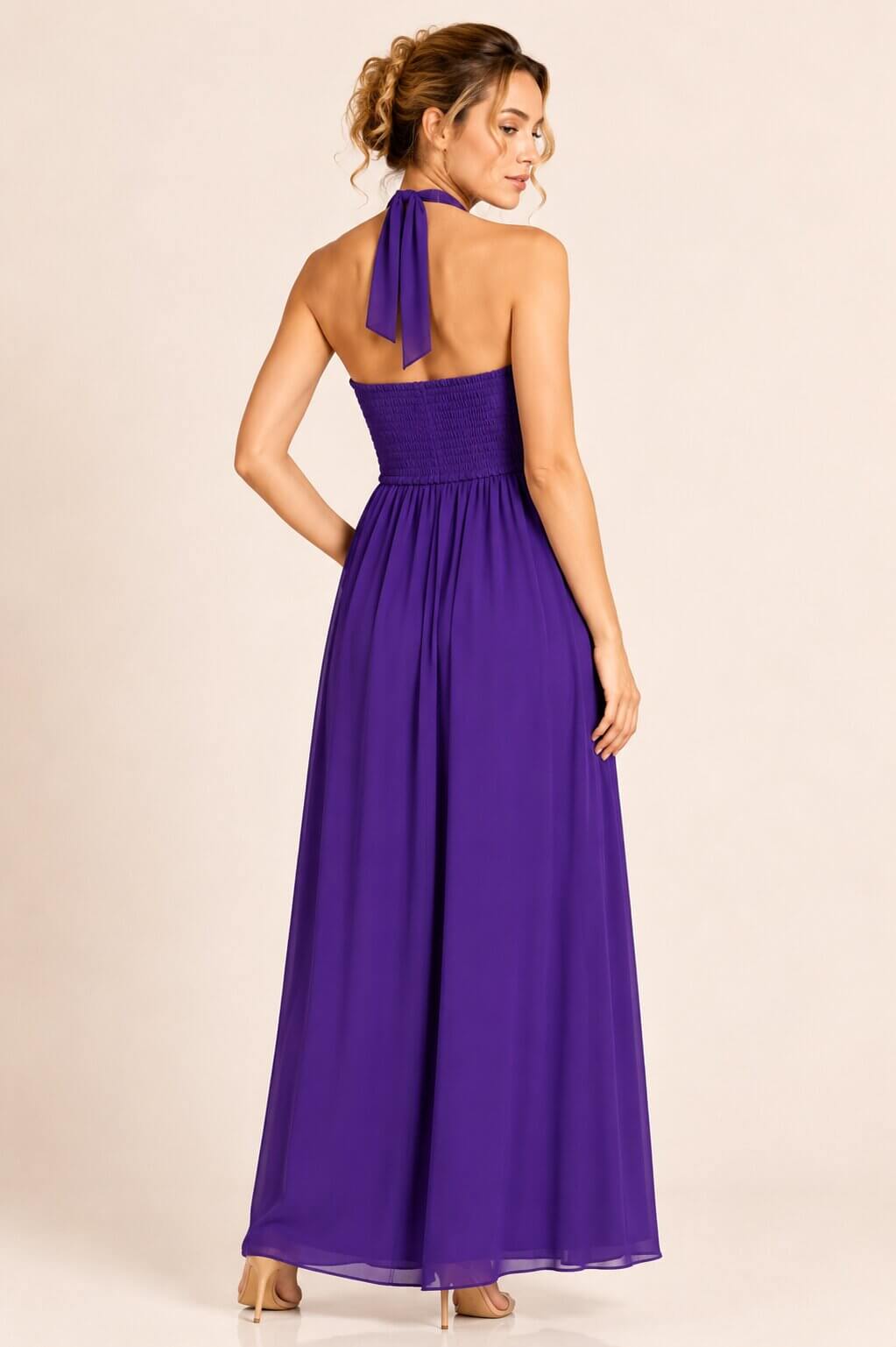 Coraline Purple Embellished Halterneck Evening Dress