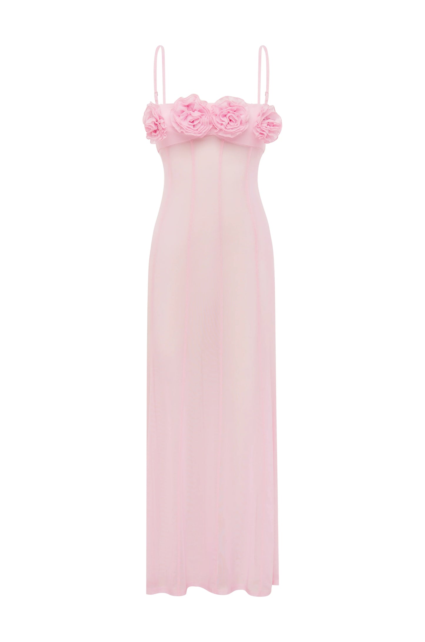 DEMI SHEER FLOWER TRIM MAXI DRESS - MUSK