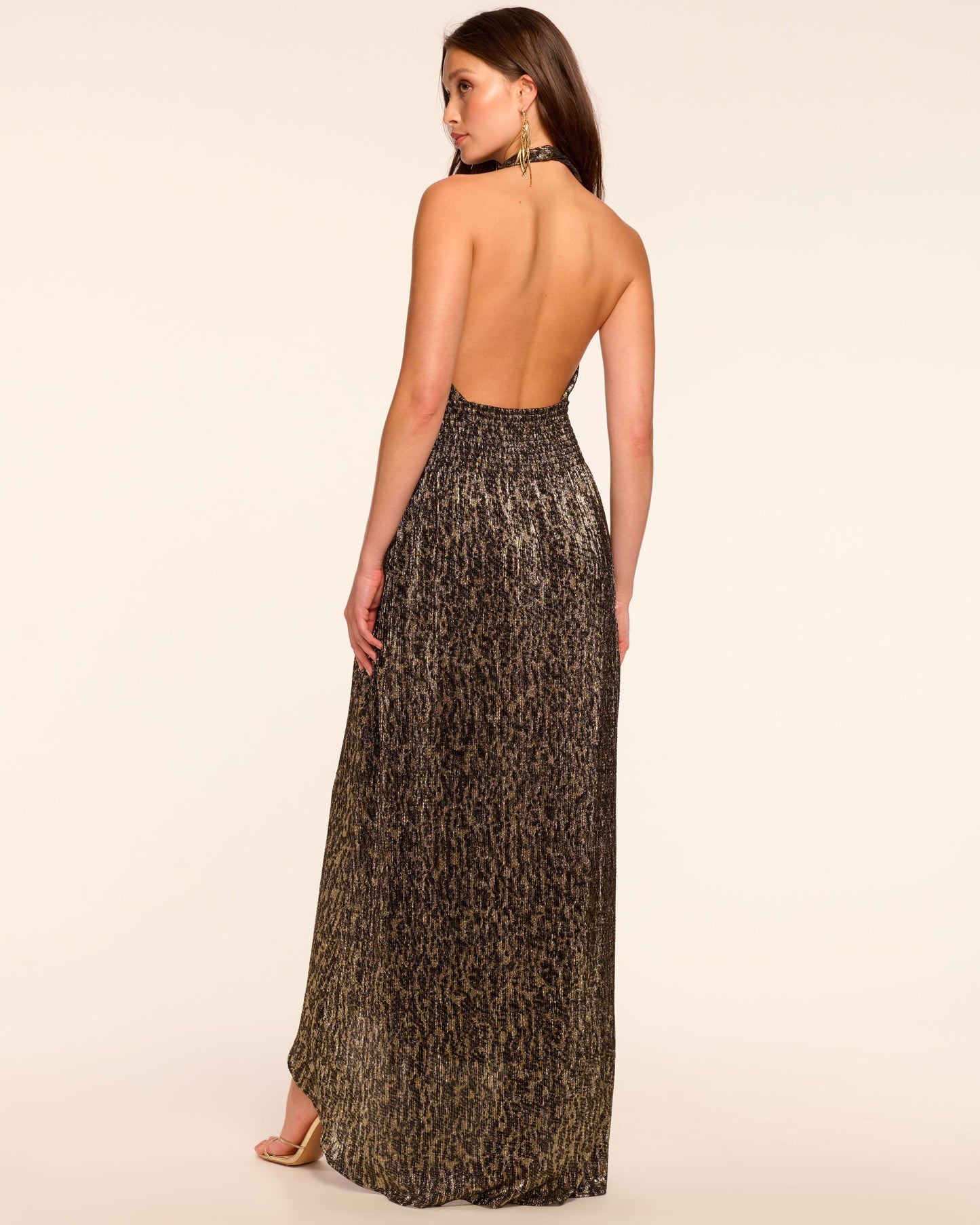 Jill Metallic Smocked Halter Maxi Dress