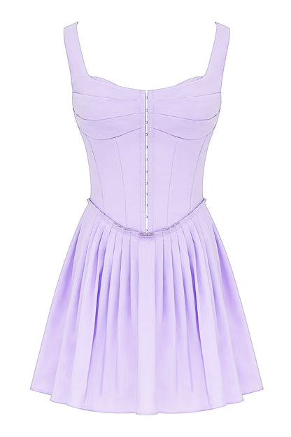 orchid pleated cotton mini dress