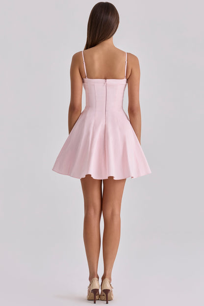 pink cotton flared mini sundress