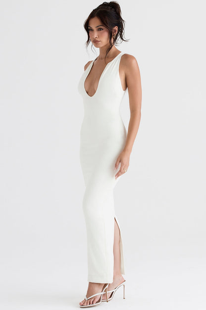 ivory plunge maxi dress