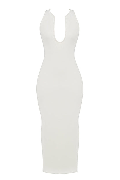 ivory plunge maxi dress