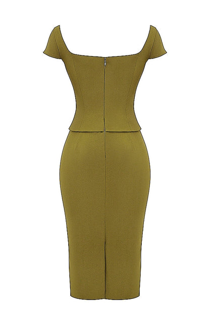 olive corset midi dress