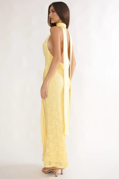 Adair Halterneck Waist Sash Maxi Dress Lace Butter