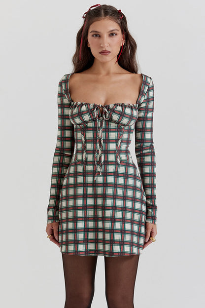 red tartan corset mini dress