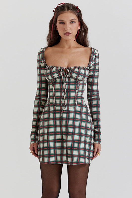red tartan corset mini dress