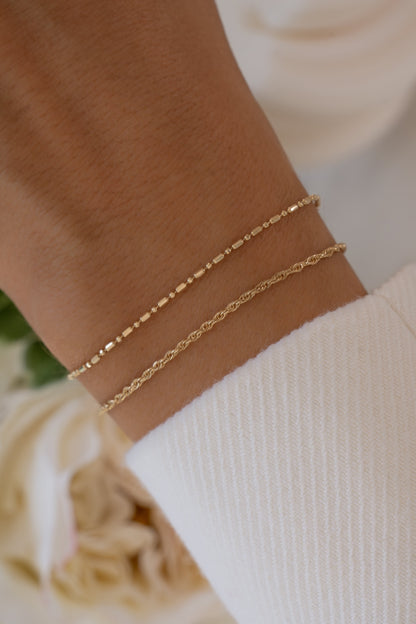 14K Solid Gold Bar Station Chain Bracelet