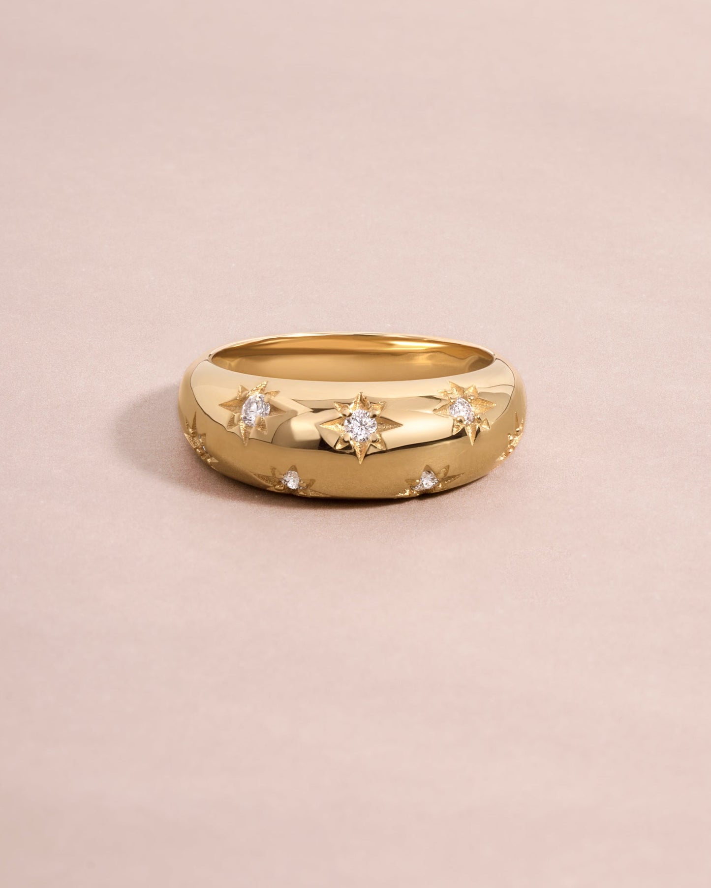 14K Solid Gold Star Dome Lab Grown Diamond Ring