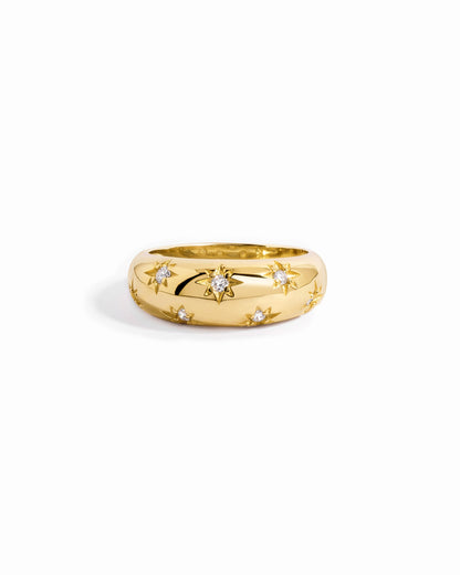 14K Solid Gold Star Dome Lab Grown Diamond Ring