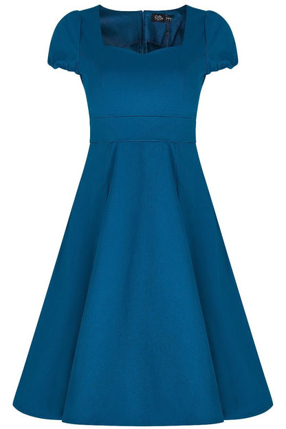 Claudia Flirty Fifties Style Dress in Peacock Blue