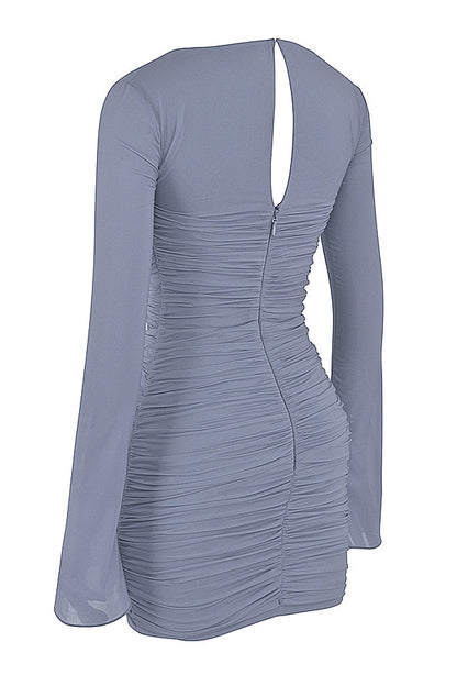 dove grey real silk mini dress