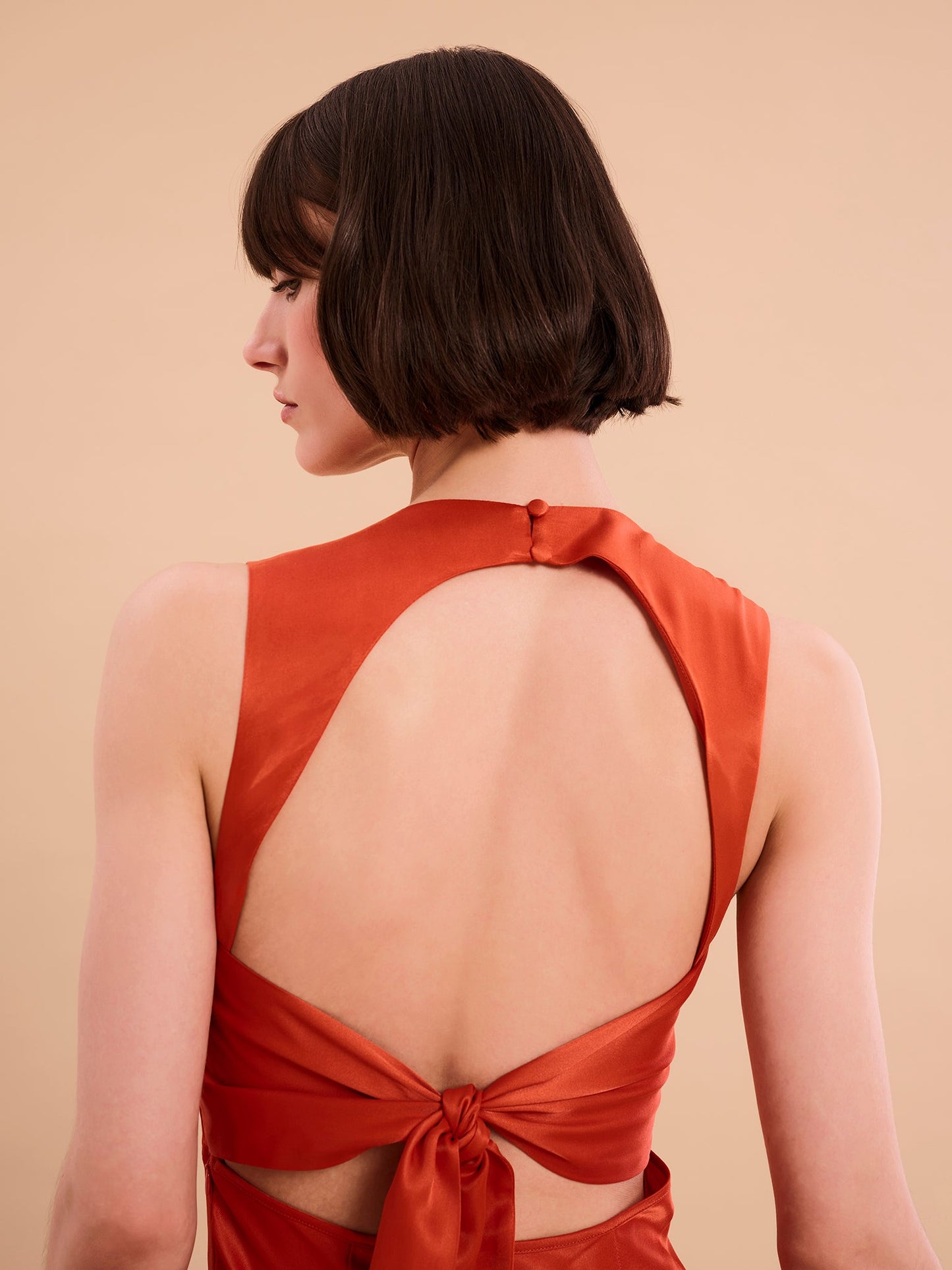 Nova Tie Back Dress in Burnt Orange