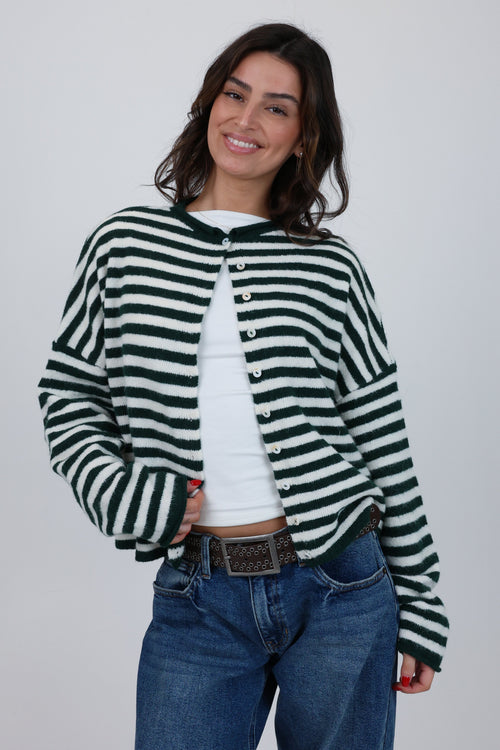 Phoebe Cardigan in Green/White Stripe