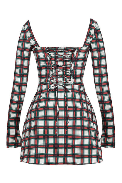 red tartan corset mini dress