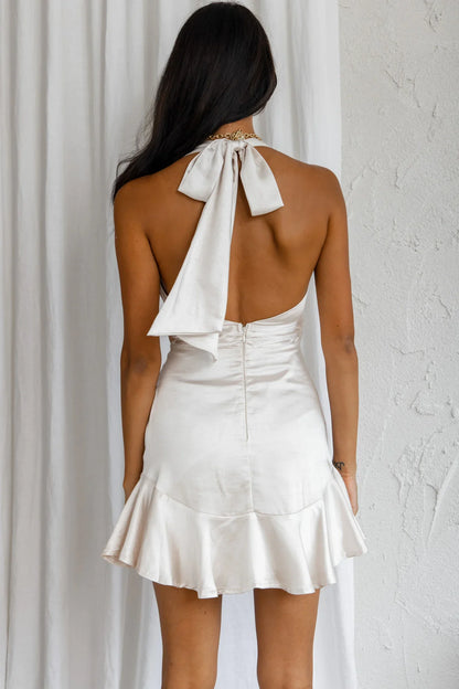 Champs Elysees Halterneck Ruffle Hem Mini Dress Champagne