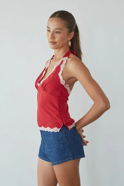 Leni Polka Dot Lace Halter Top