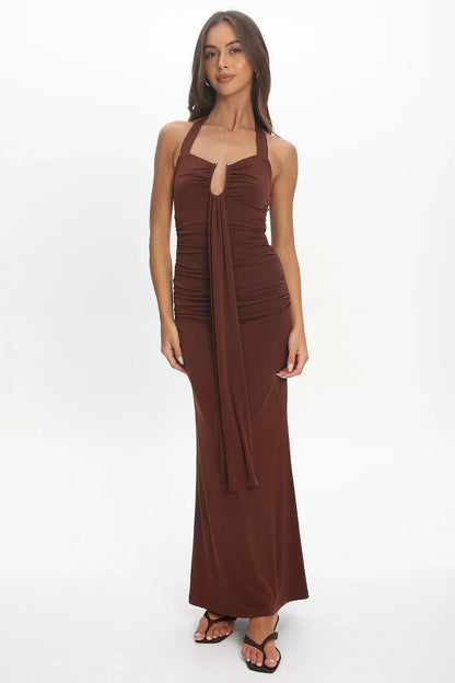 Opera Drape Bust Maxi Dress Chocolate