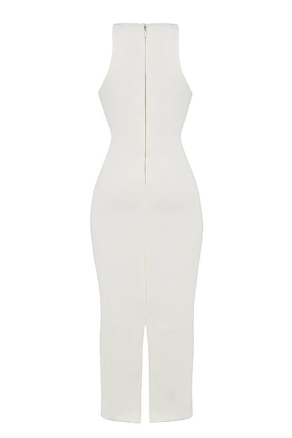 ivory plunge maxi dress