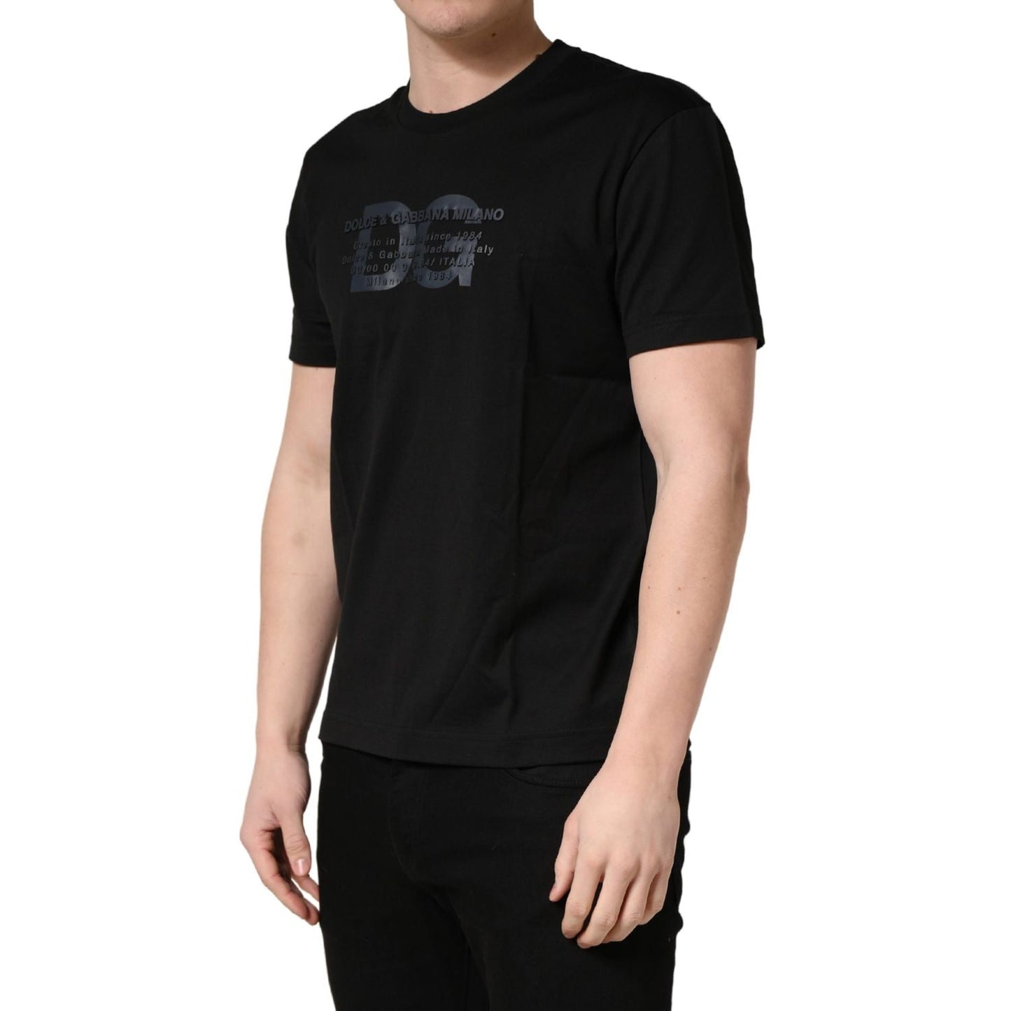 +39 MASQ Black Logo DG Print Cotton Crew Neck T-shirt