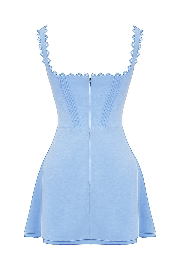 blue pin tuck mini dress