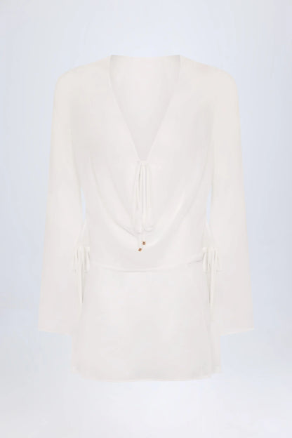 Cowl-Neck Mini Dress in White