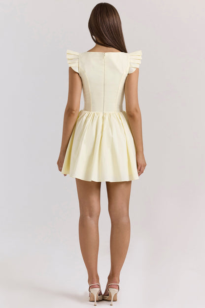 lemon cotton embroidered mini dress