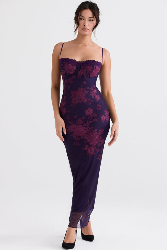 grape floral print maxi dress