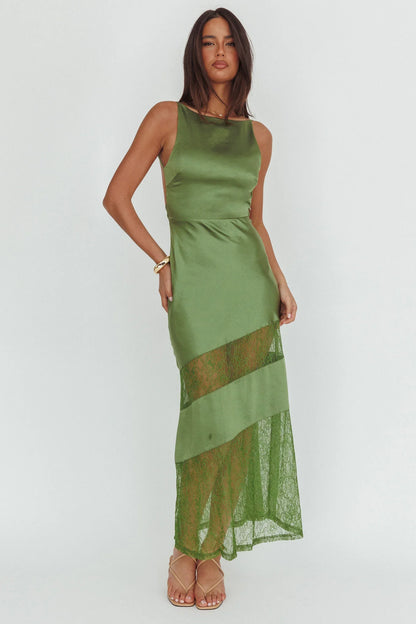 Helsi Low Back Lace Insert Maxi Dress Forest Green