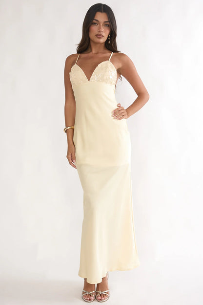 Brynn Sequin Bust Open Back Maxi Dress Butter