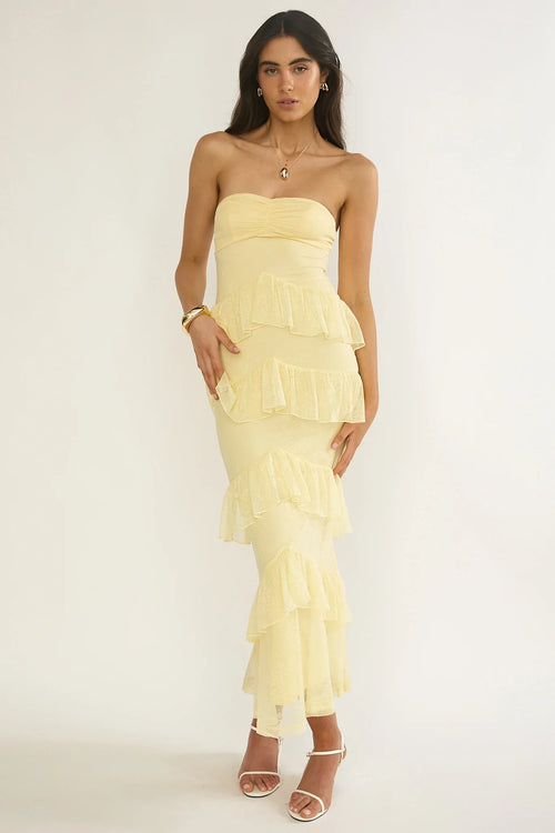 Dulce Dreams Sweetheart Neckline Lace Frill Maxi Dress Butter