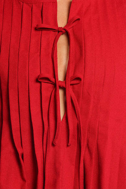 Delia Pleat Tie Top - Red