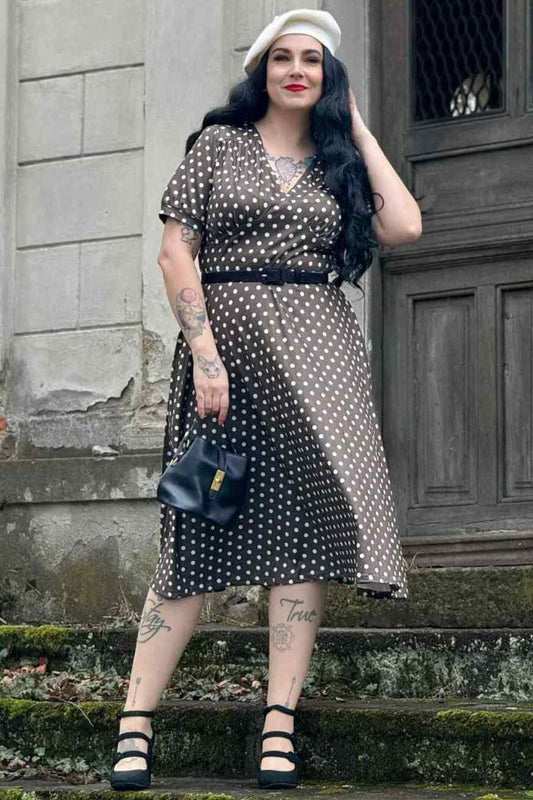 Julia 50s Style Brown Polka Dot Day Dress