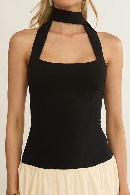 Elery Drop Waist Halter Maxi Dress Black/Cream