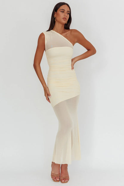 Verity One-Shoulder Sheer Maxi Dress Butter