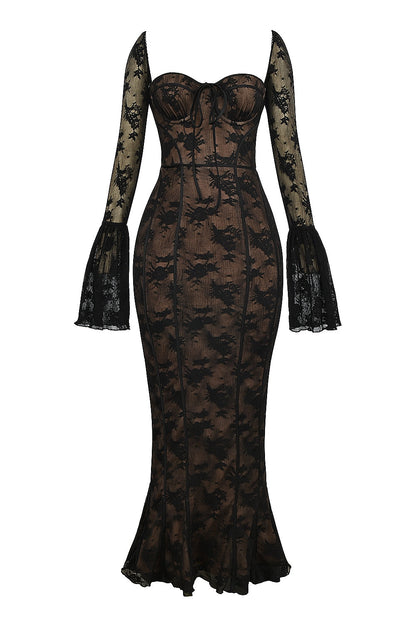 black long sleeve lace maxi dress