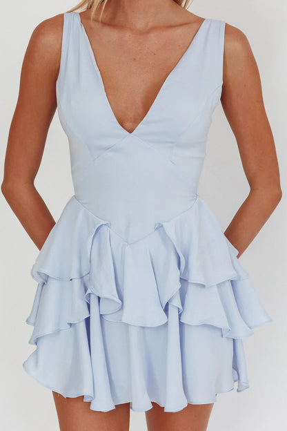 Like Me Tied Back Layered Mini Dress Sky