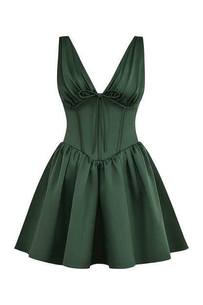 forest green satin mini dress