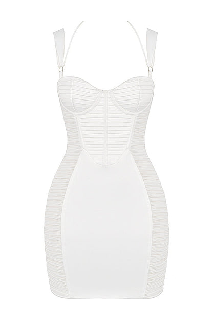 white ruched corset mini dress
