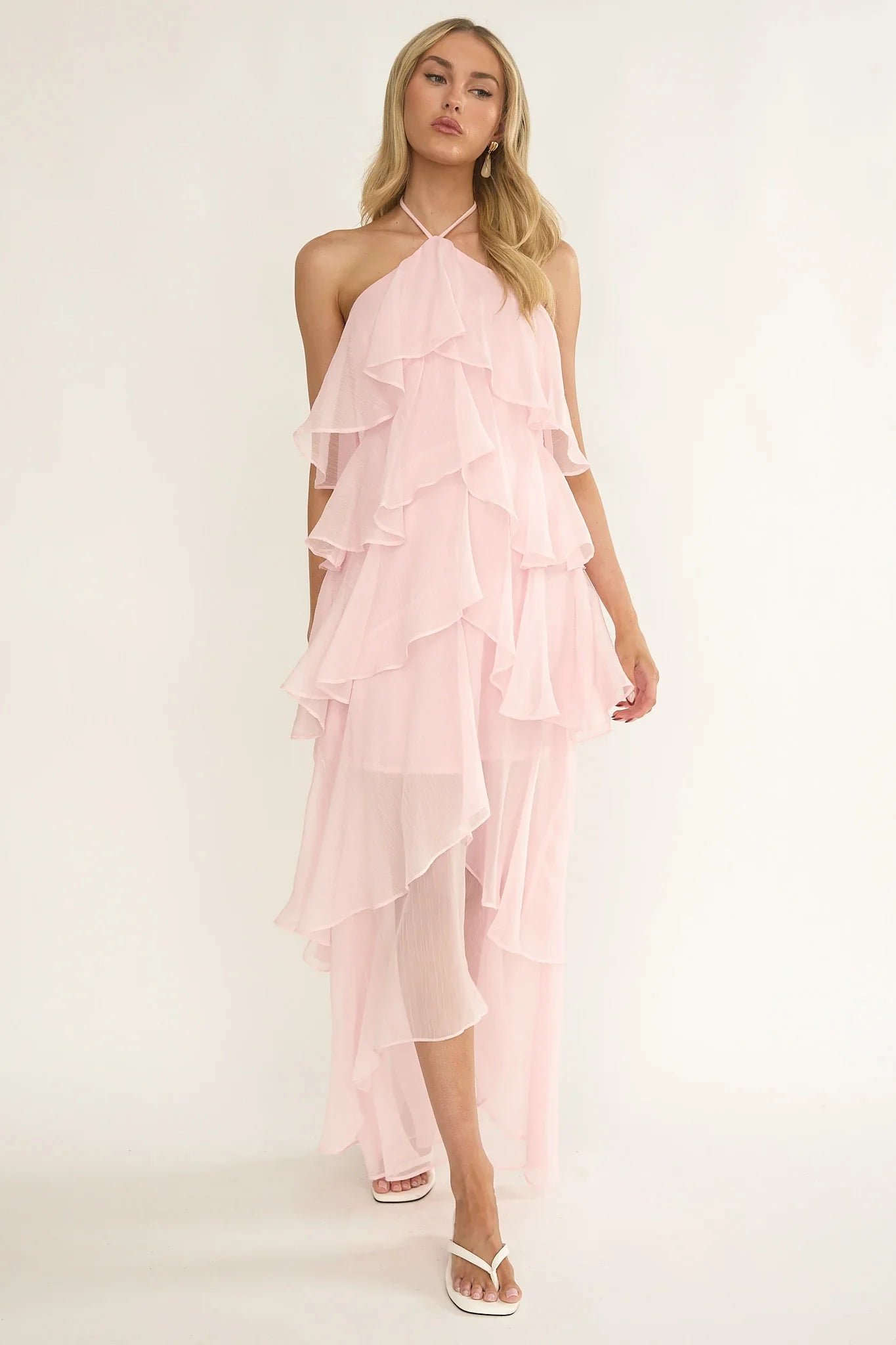 Darylyn Tiered Ruffle Maxi Dress Pink