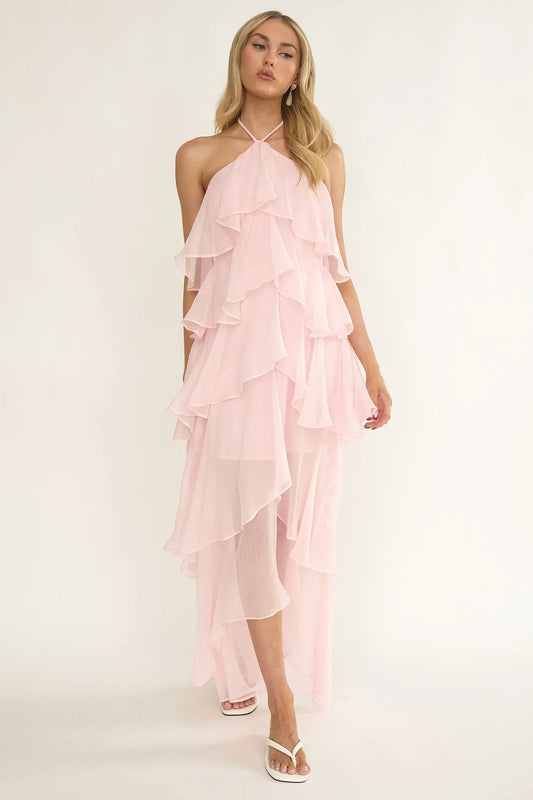 Darylyn Tiered Ruffle Maxi Dress Pink