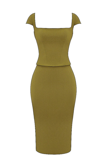olive corset midi dress