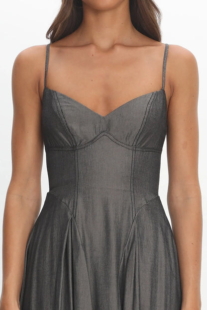 Take It All Cami Strap Midi Dress Charcoal