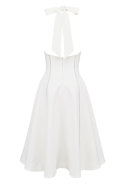 ivory halter neck midi dress