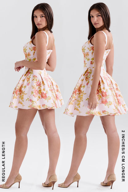 peach poppy print twill mini dress
