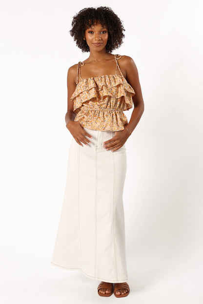 Skyla Ruffle Top - Taupe Multi