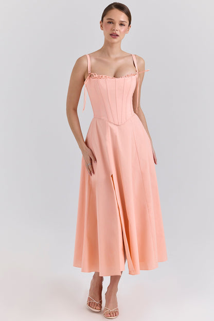 peach cotton detachable corset midi sundress