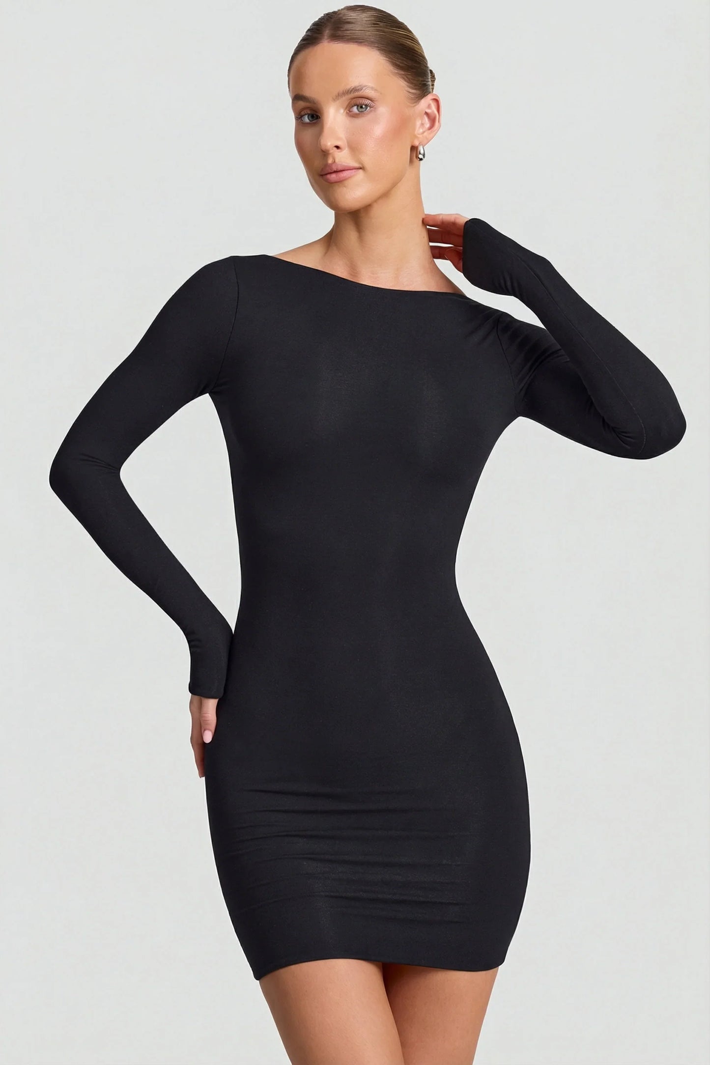Modal Open-Back Bodycon Mini Dress in Black
