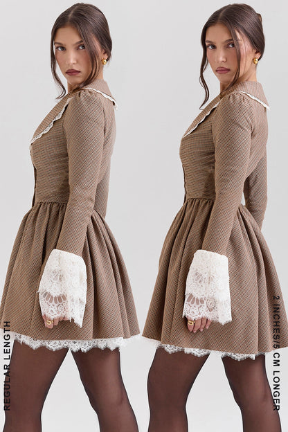 brown puppytooth check mini dress - sale