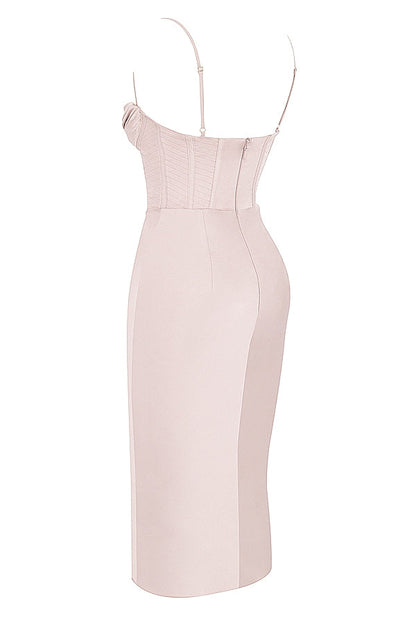 crystal satin corset midi dress